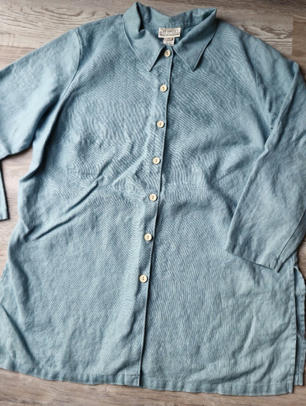 Freeport Studio 1X 100% Linen Shirt Jacket Coastal Grandmother Blue